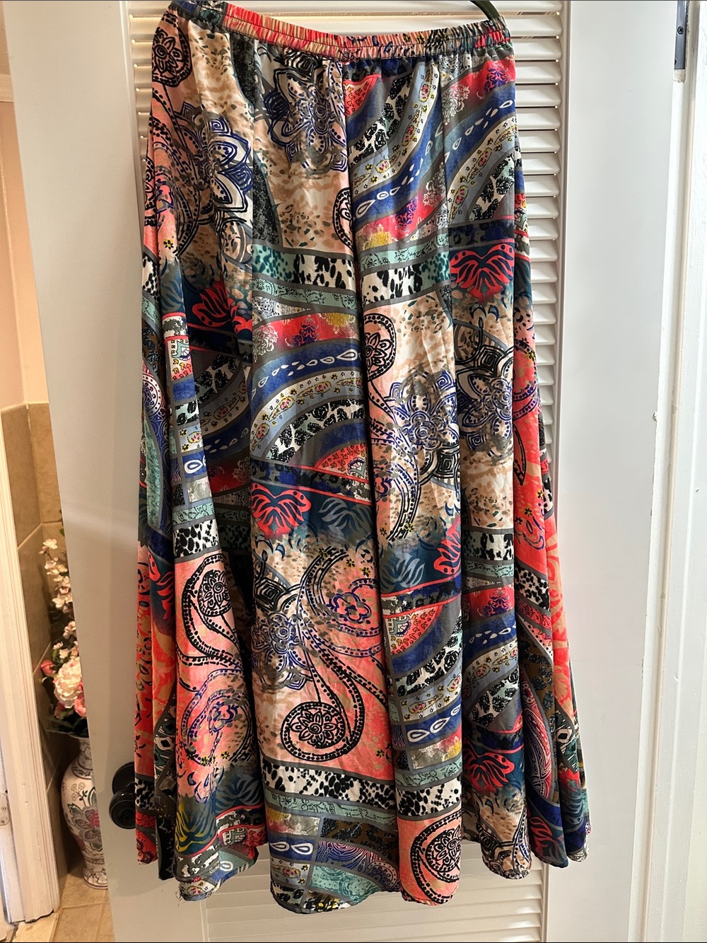Maxi Skirt in Coral, Navy & Cream